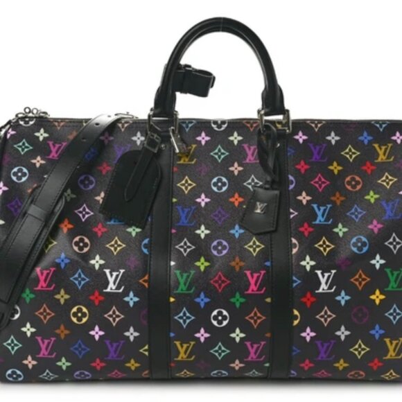 LOUIS VUITTON x MURAKAMI MONOGRAM KEEPALL BANDOULIERE 45 BLACK EUC CHIP READOUT - Picture 1 of 14